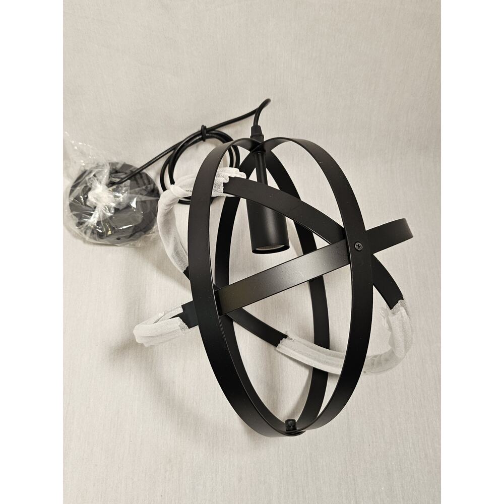 Orbit 1-Light Black Mini Pendant with Black Metal Strap Design 12" - New No Box